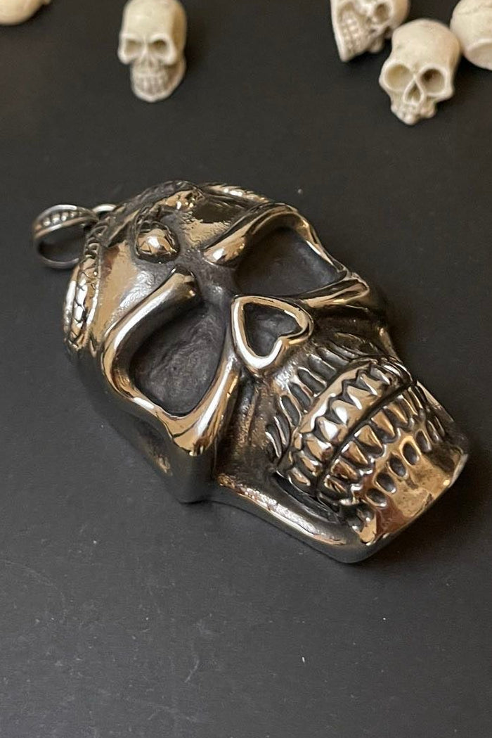 totenkopf kettenanhänger mit schlange edelstahl 
