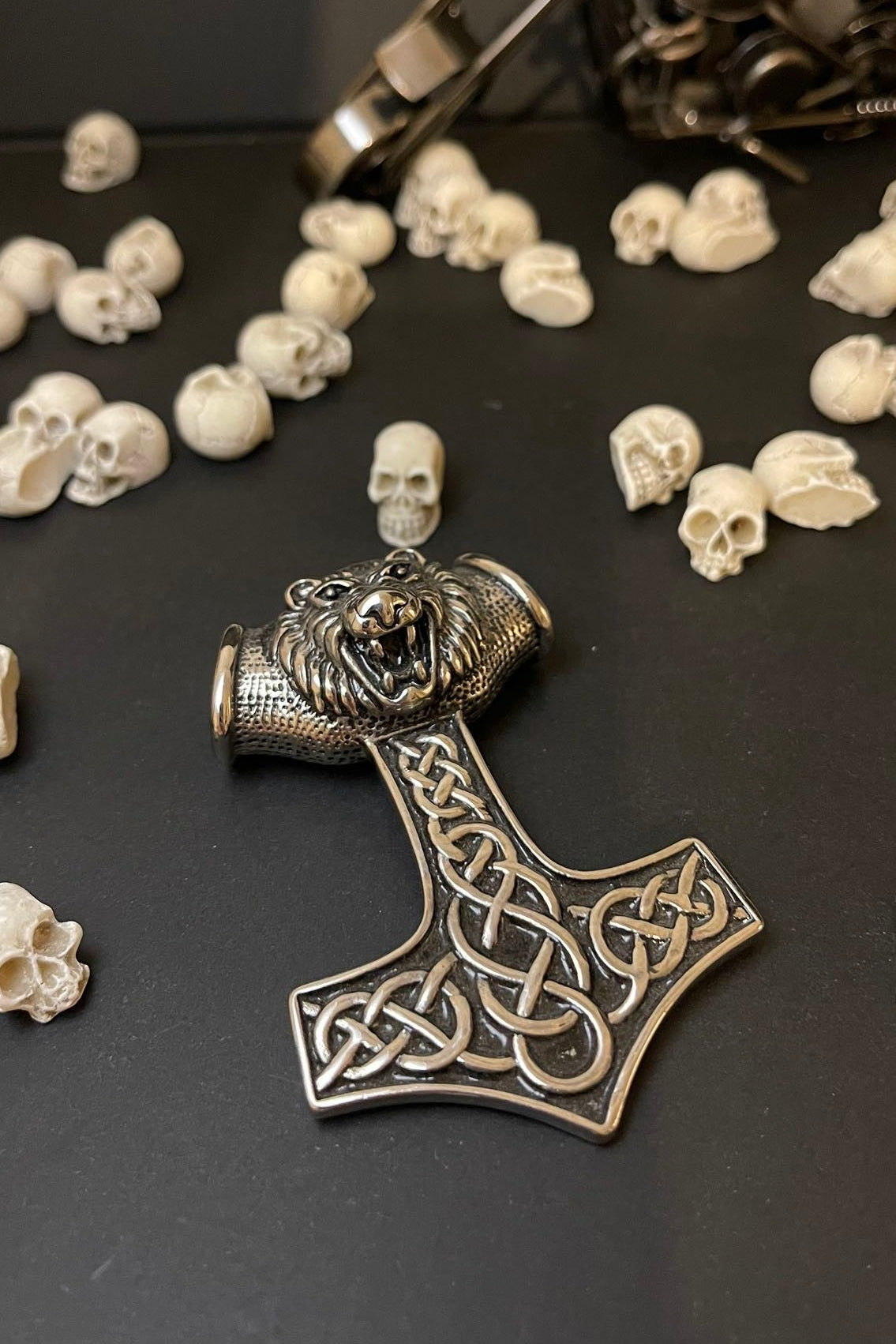  Edelstahl Wikinger Mjölnir löwe anhänger