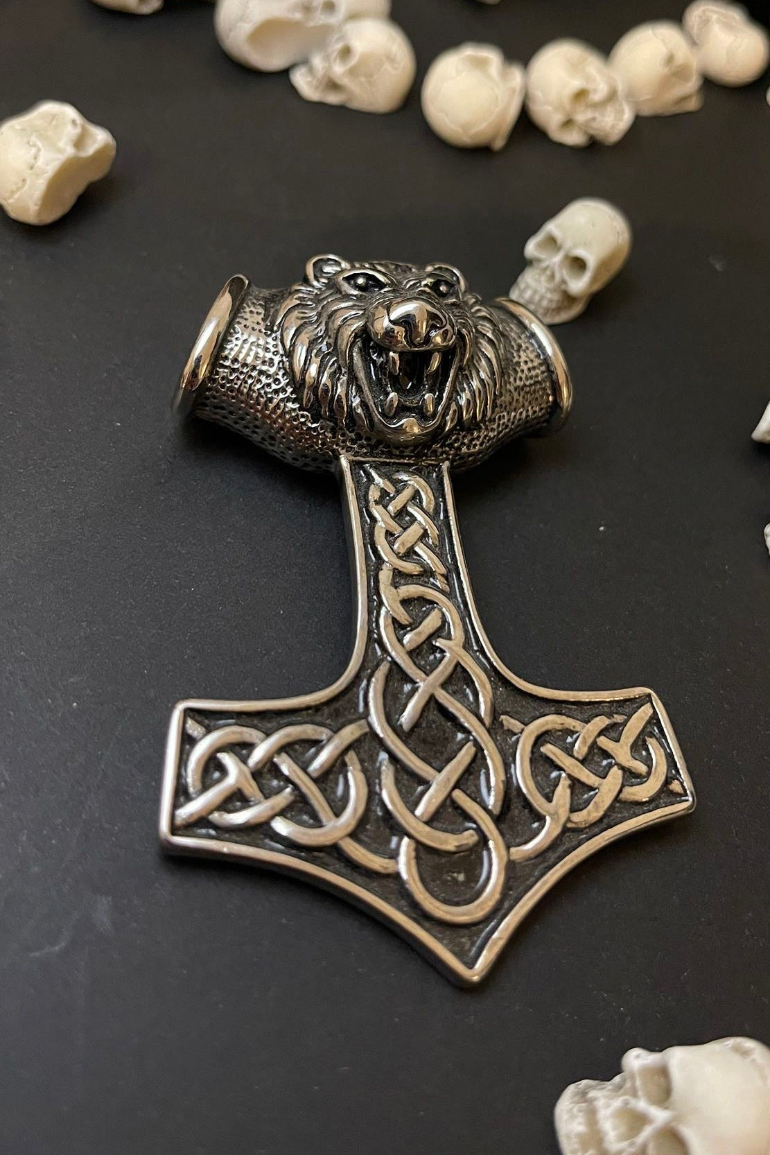  Edelstahl Wikinger Mjölnir löwe anhänger