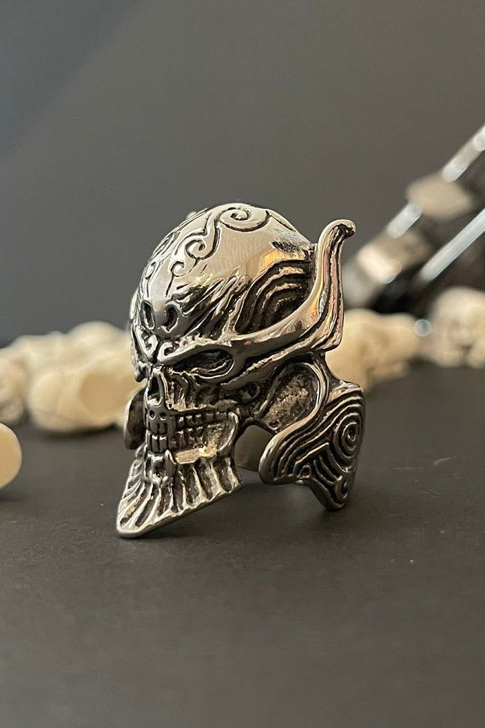  Edelstahl Totenkopf Ring mit Ornamenten