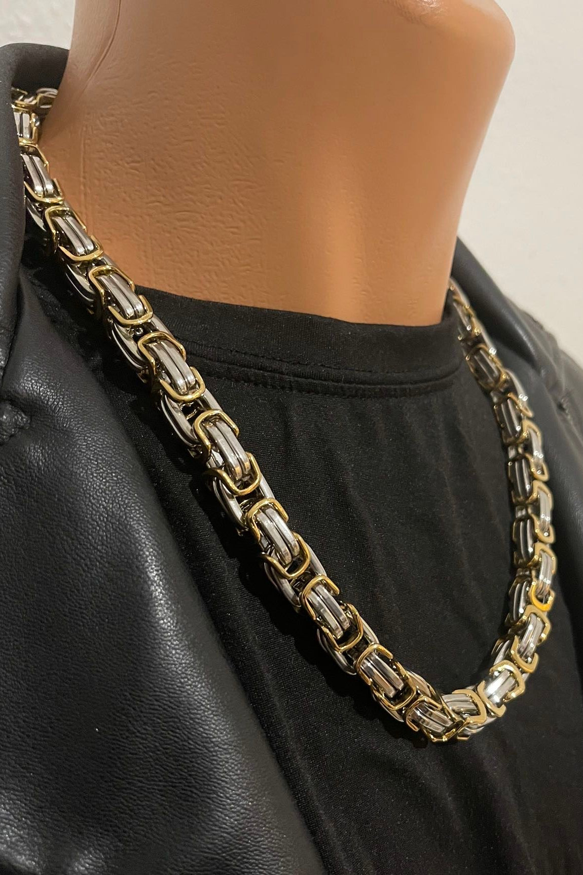 Massive 316L Edelstahl Königskette Bi-Color Silber/Gold – 10 mm