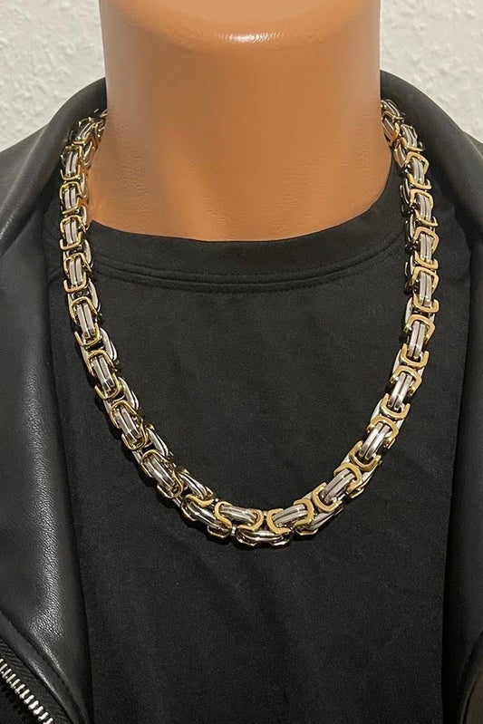 Massive 316L Edelstahl Königskette Bi-Color Silber/Gold – 10 mm