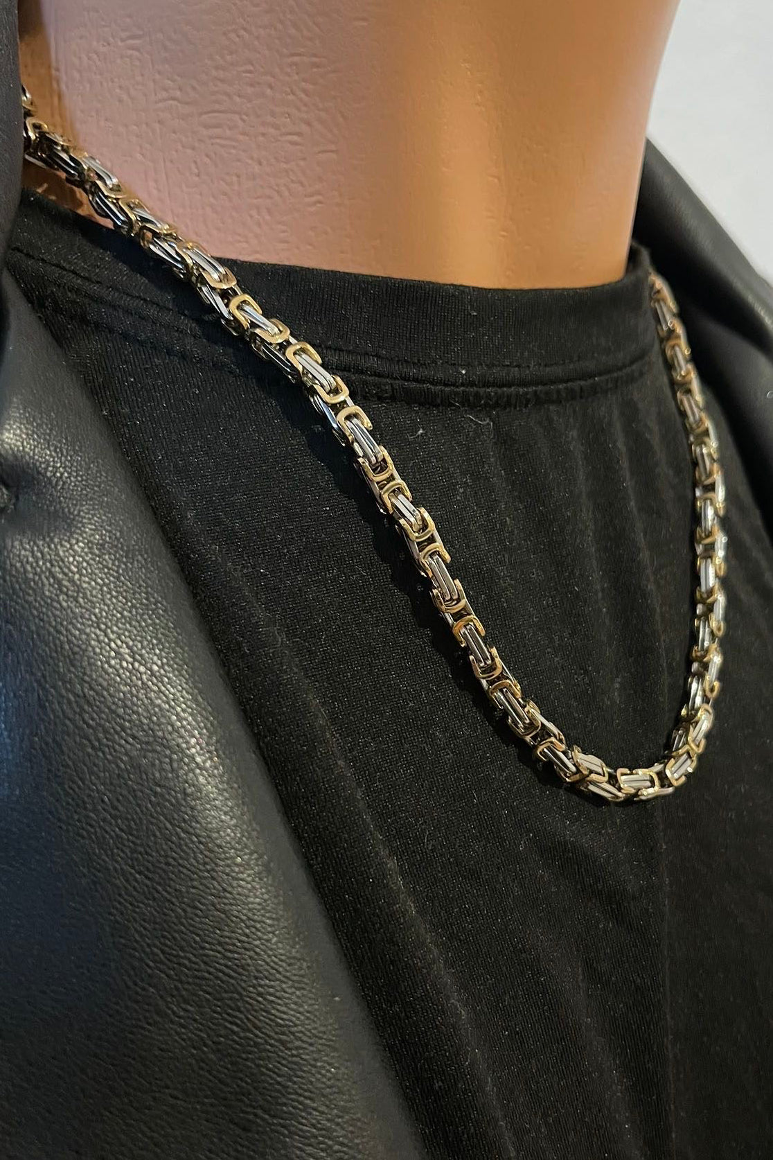 316L Edelstahlkette Königsketten Design - Silber/Gold -4 mm