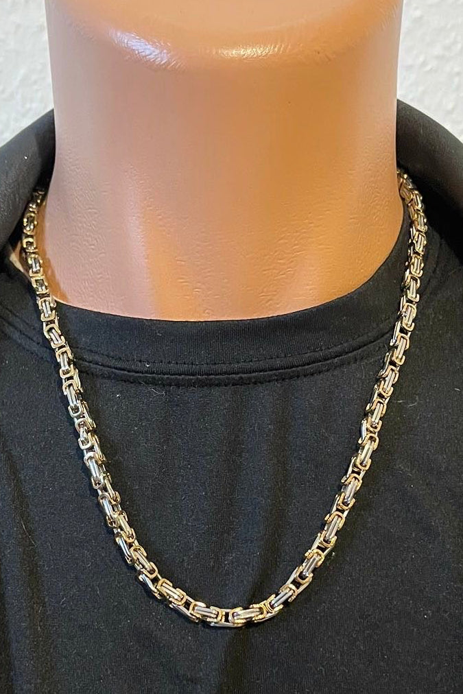 316L Edelstahlkette Königsketten Design - Silber/Gold -4 mm