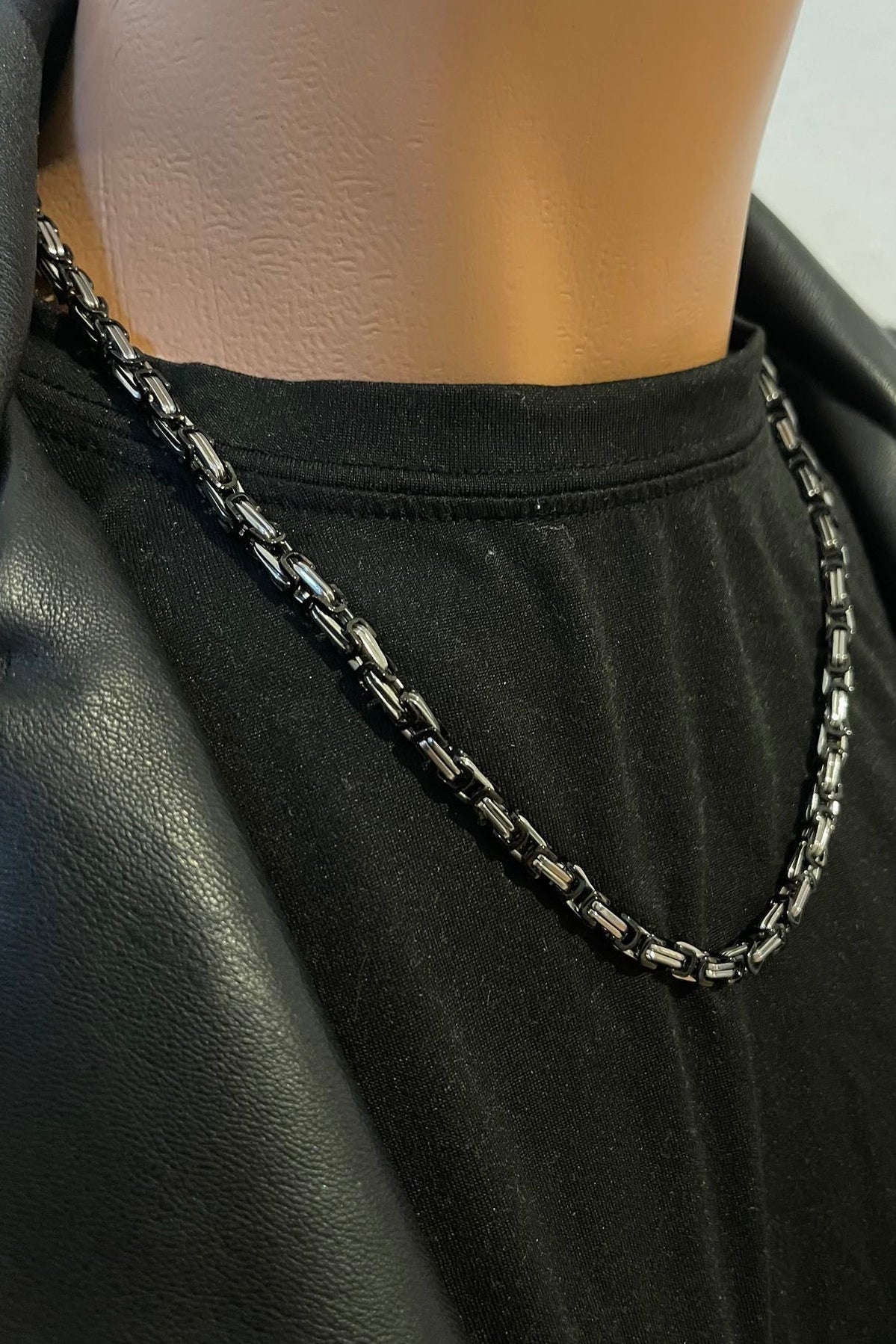 316L Edelstahlkette Königsketten Design - Silber/Schwarz -4 mm