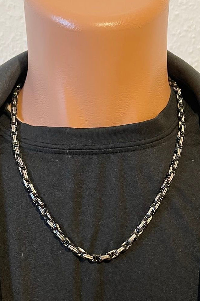 316L Edelstahlkette Königsketten Design - Silber/Schwarz -4 mm