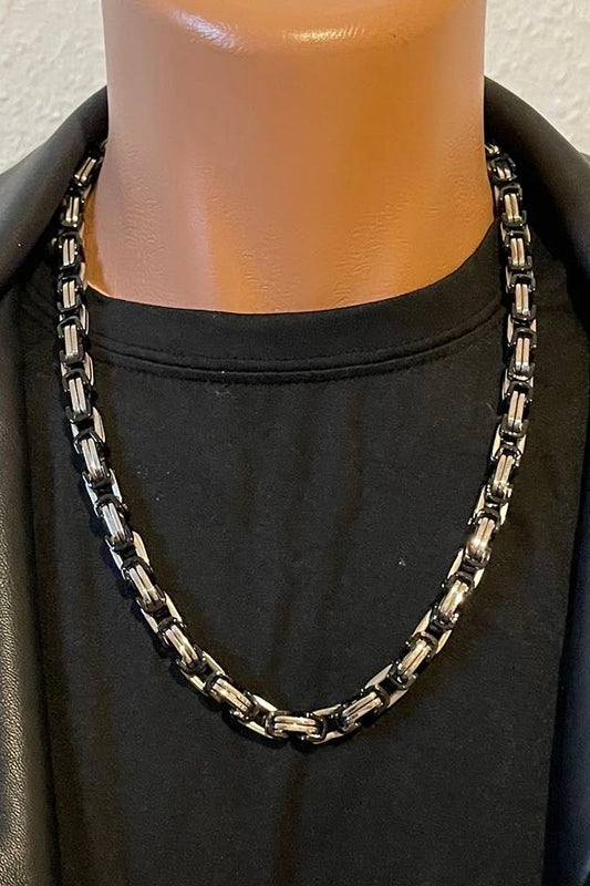 316L Edelstahlkette Königsketten Design - Silber/Schwarz - 8mm