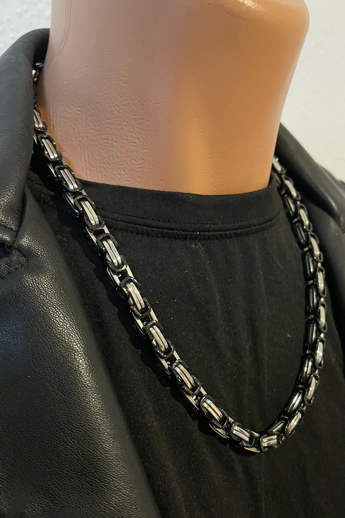 316L Edelstahlkette Königsketten Design - Silber/Schwarz - 8mm