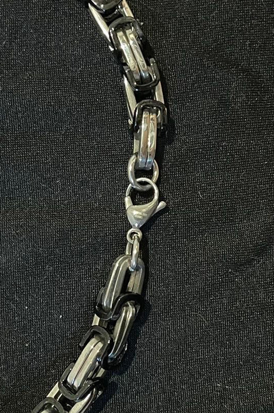 316L Edelstahlkette Königsketten Design - Silber/Schwarz - 8mm
