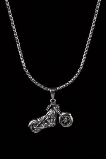 Edelstahl Kette mit Motorrad-Anhänger & Totenkopf – Detailreicher 3D Anhänger | 316L Edelstahl