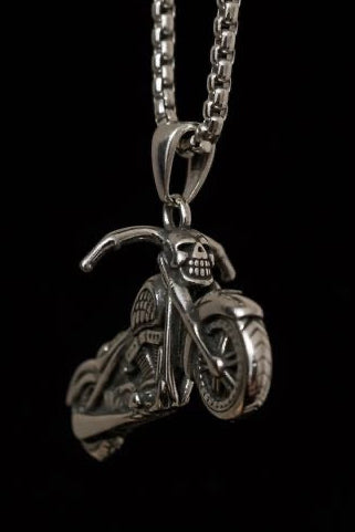 Edelstahl Kette mit Motorrad-Anhänger & Totenkopf – Detailreicher 3D Anhänger | 316L Edelstahl